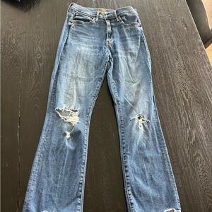MOTHER Straight Leg Distressed Denim Jeans
